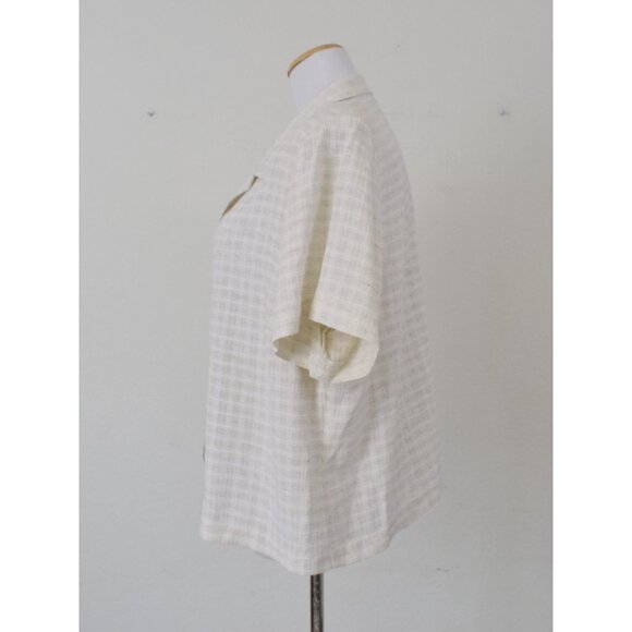 Plus Size Vintage 80s Plaid Rayon/Acetate/Flax Button Down Blouse Size 18/20 - Picture 2 of 10